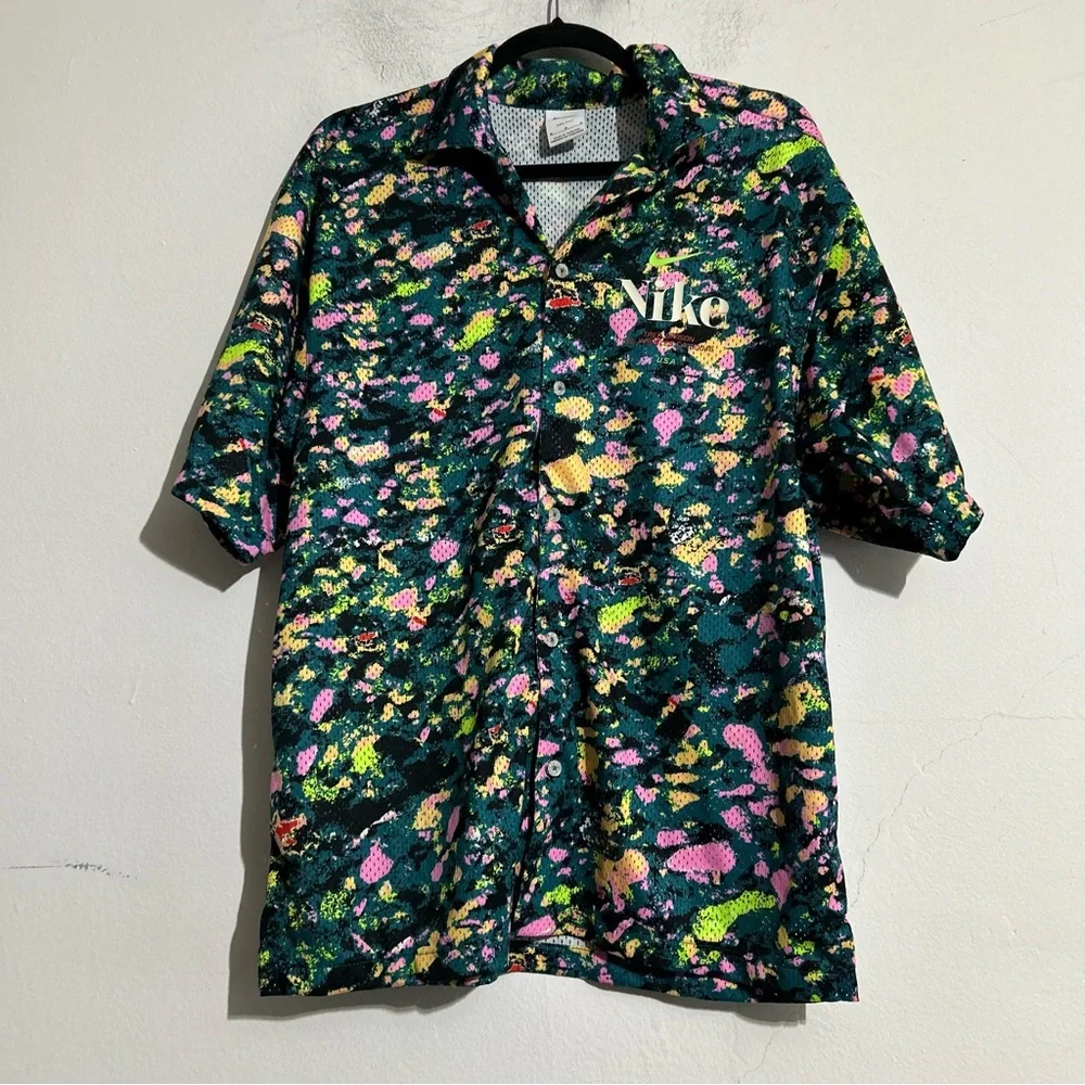 Nike NK Trek Division Perforated Mesh Jersey Button Down Shirt Bright Spruce